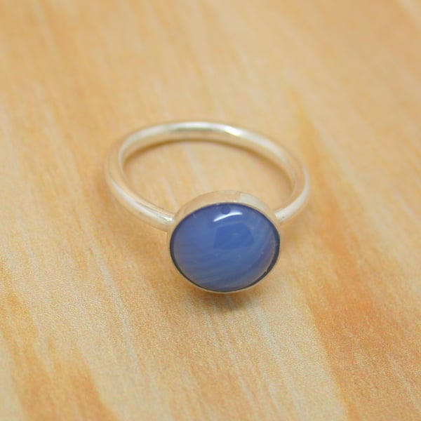Sterling silver Blue Onyx gemstone ring size L