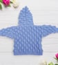 Hand Knitted Baby Cardigan, Hooded, Light Blue, Bobble Pattern, Infant Sweater  - Image 4