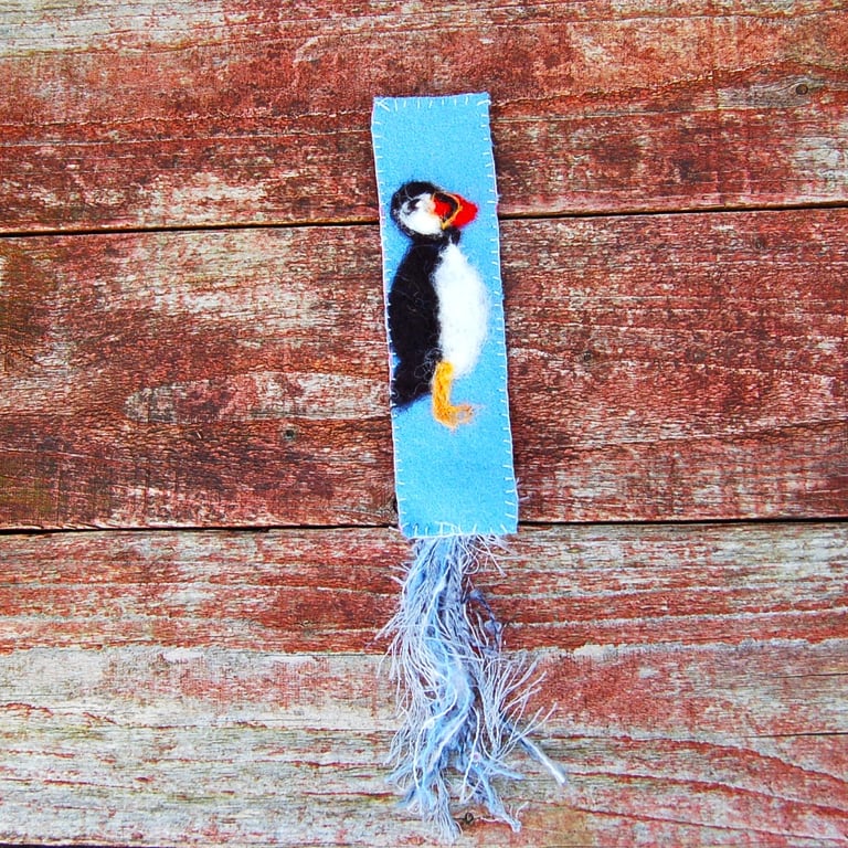 Needlefelted Puffin Wool Bookmark 