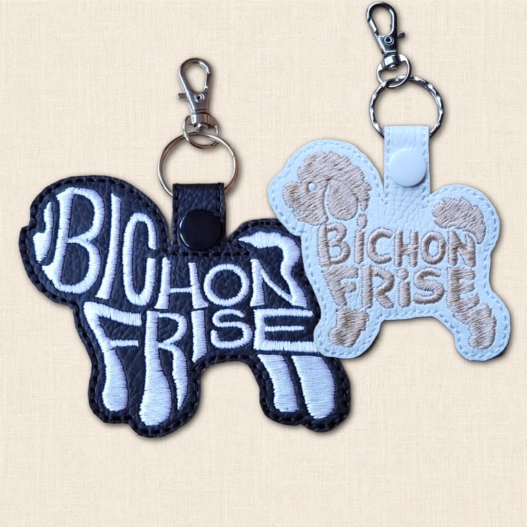 Bichon Frise Keyring - Dog Silhouette Word Art Accessory
