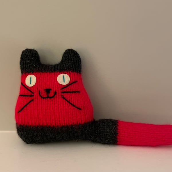 Red knitted kitten decor - gift for  cat lady 
