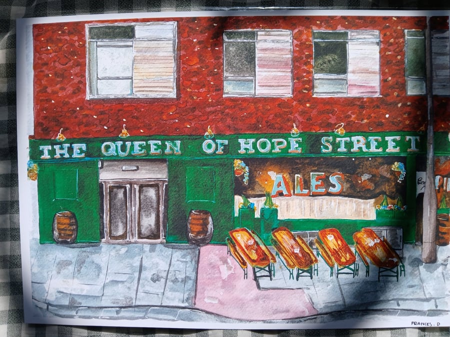 The Queen of Hope street Pub watercolour print