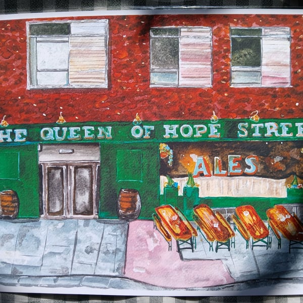 The Queen of Hope street Pub watercolour print