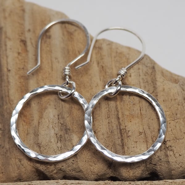  Sterling Silver Hoop Earrings with Hammered Texture