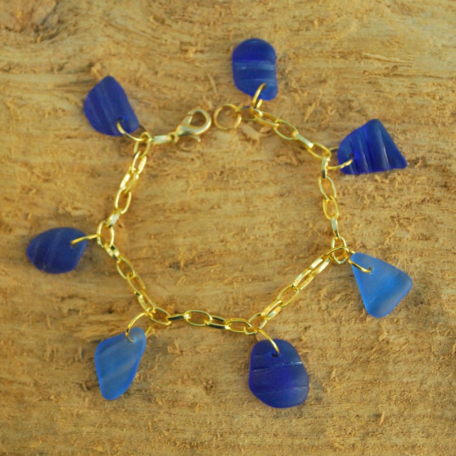 Blue beach glass bracelet