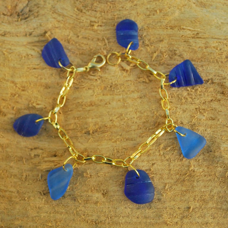 Blue beach glass bracelet