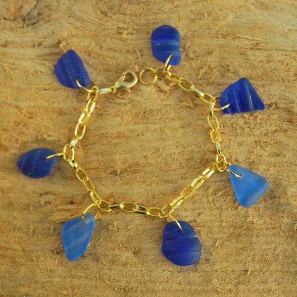 Blue beach glass bracelet