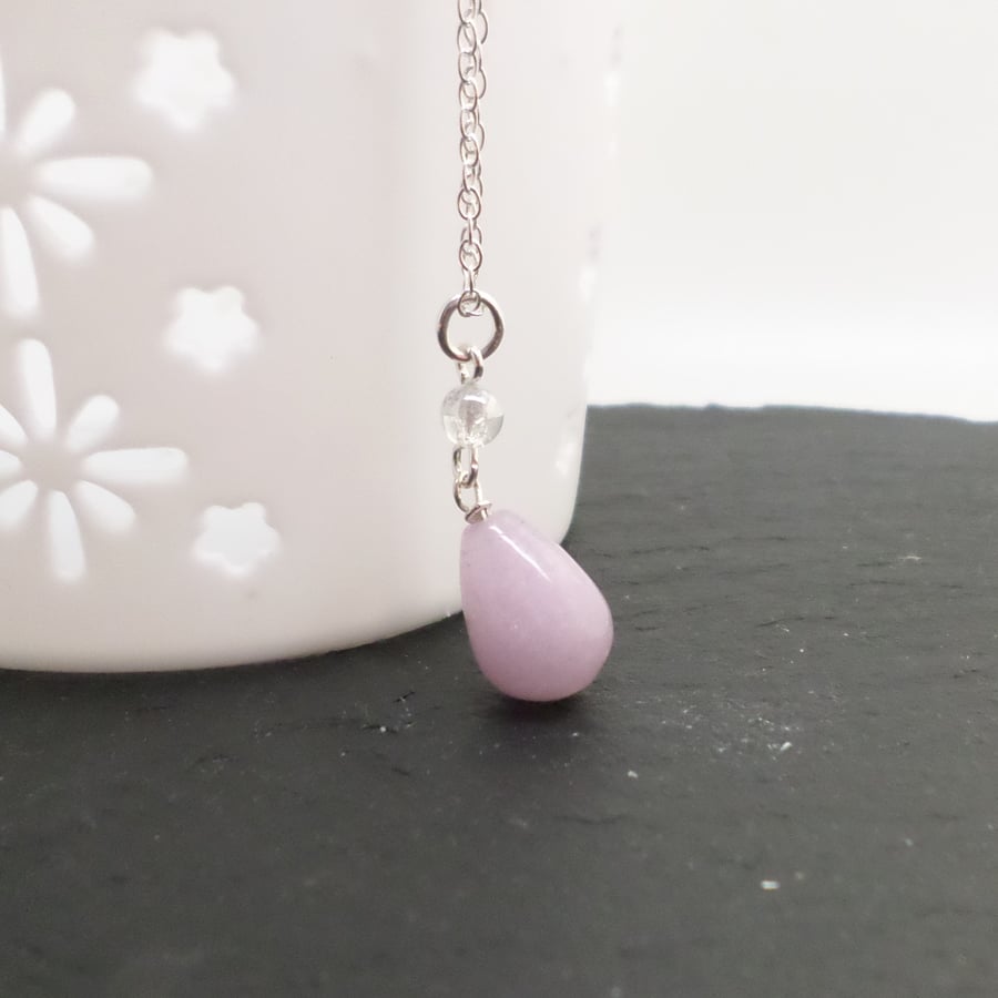 Lavender coloured quartzite gemstone pendant and sterling silver necklace