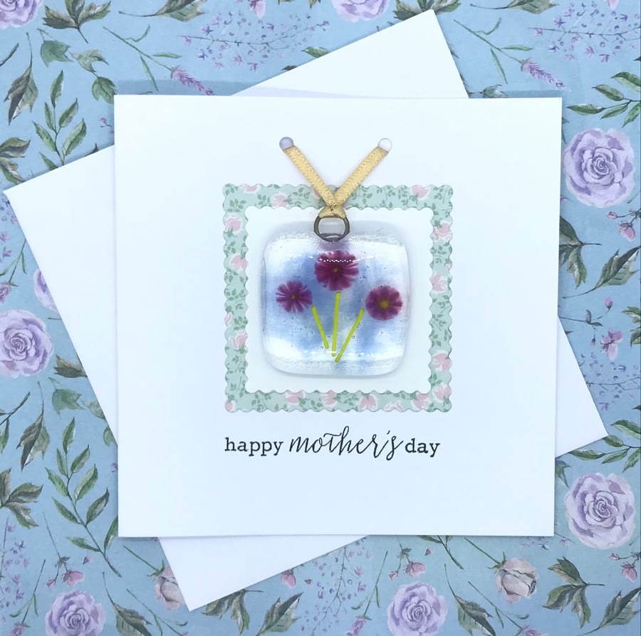 Mother’s Day Card with fused glass decoration 