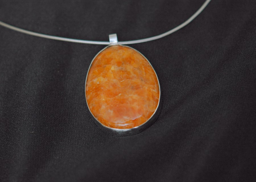 Sterling Silver Pendant with Sunset Orange Gemstone,   P72
