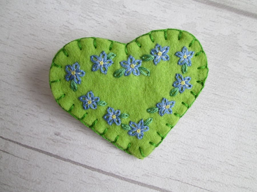 Hand Embroidered Forget-me-not Wool Felt Brooch