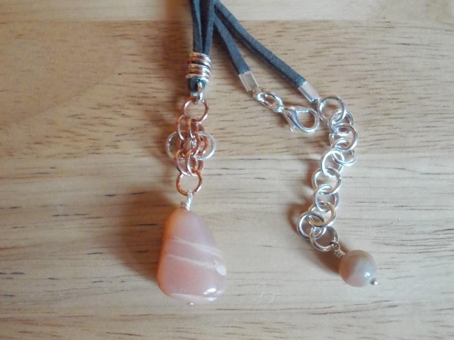 Peach moonstone and chainmaille pendant