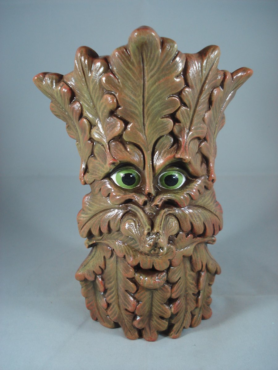 Brown Ceramic Novelty Autumn Leaf Leaves Tree Ornamental Decorative Vase.