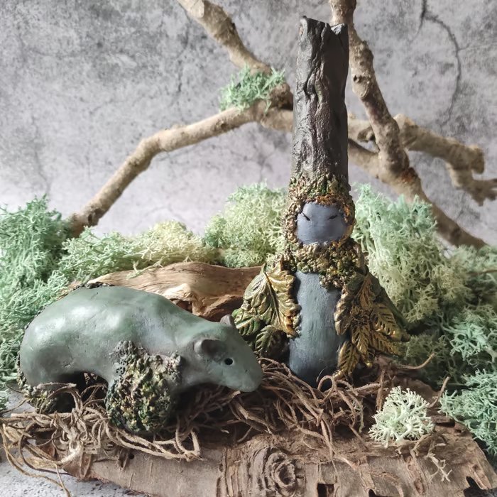 Dryad and Bear Statues, Forest Guardian Statues, Ancient Woodland Spirits