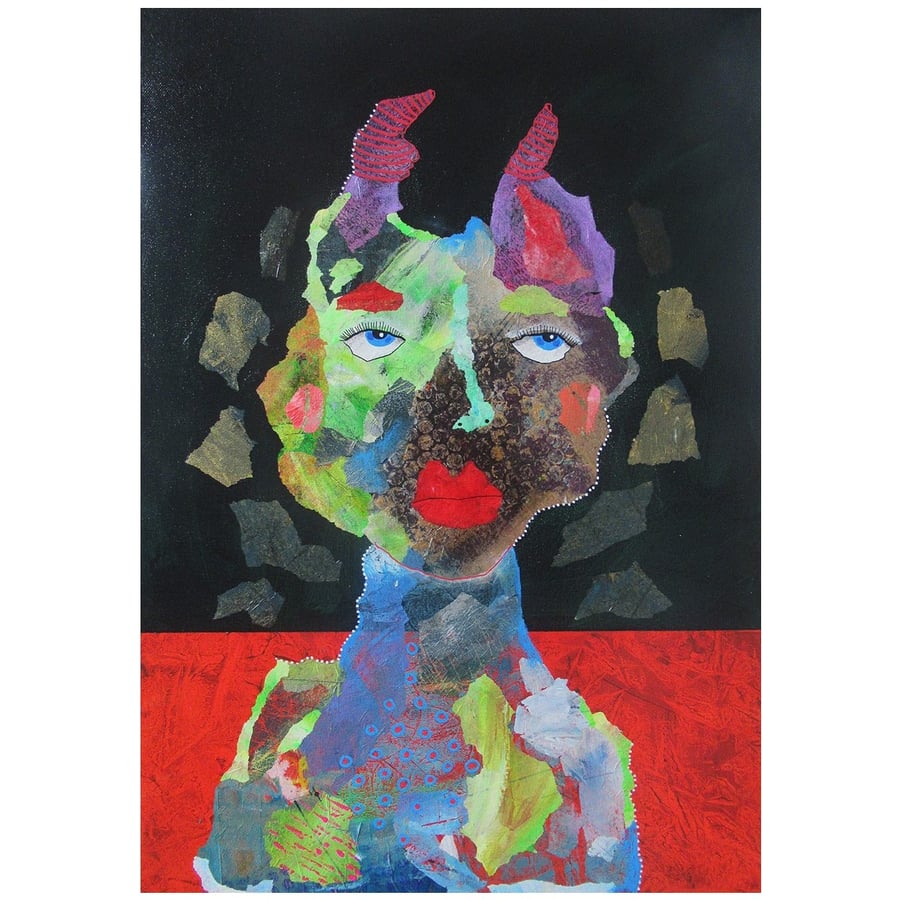 Large Figure Painting Surreal Naive Colourful Portrait Original Statement Art