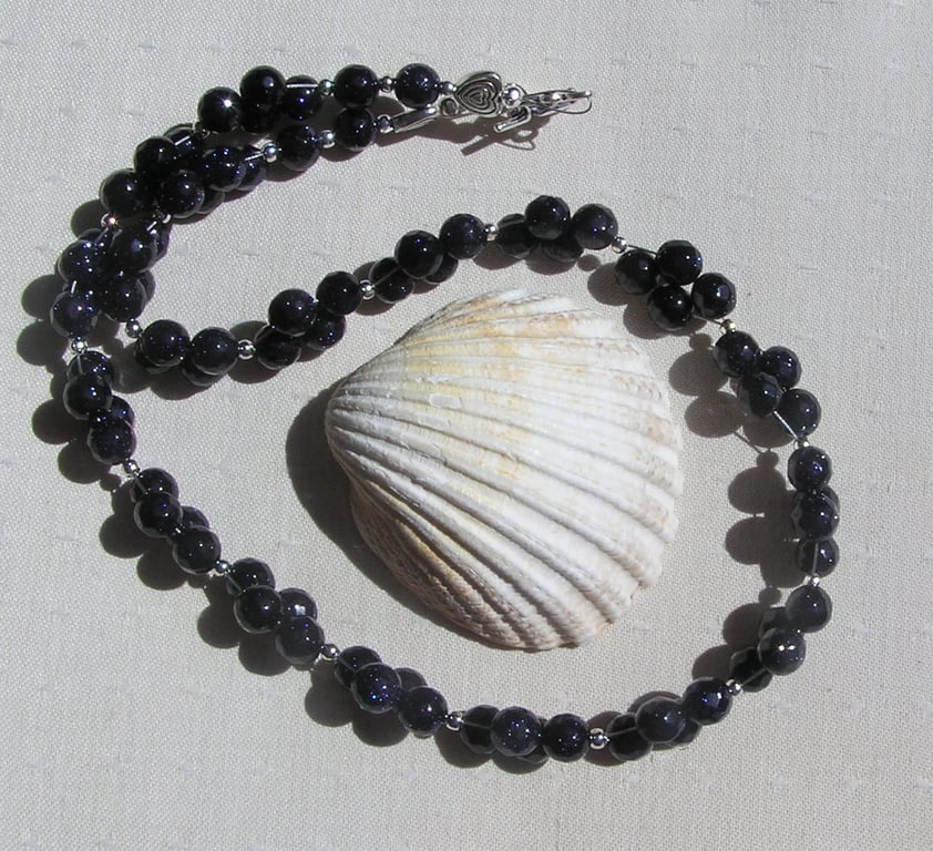 Blue Goldstone Crystal Gemstone Chunky Statement Beaded Necklace "Vishnu"