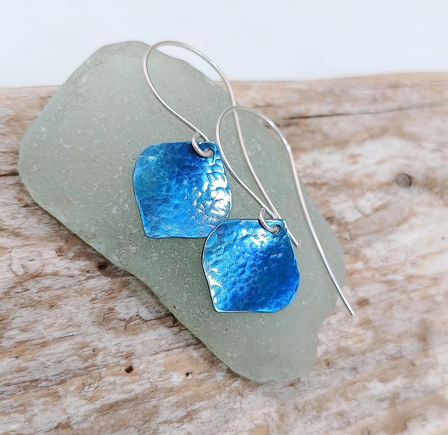 Blue Titanium and Sterling Silver Bauble Earrings (ERTTDGBL1) - UK Free Post