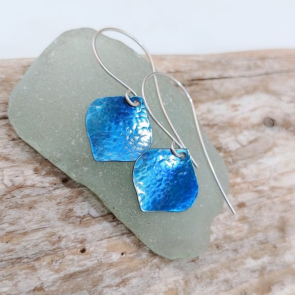 Blue Titanium and Sterling Silver Bauble Earrings (ERTTDGBL1) - UK Free Post