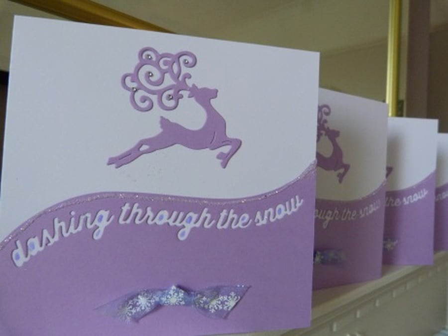 Pack of 4 Prancing Stag Lilac Christmas cards