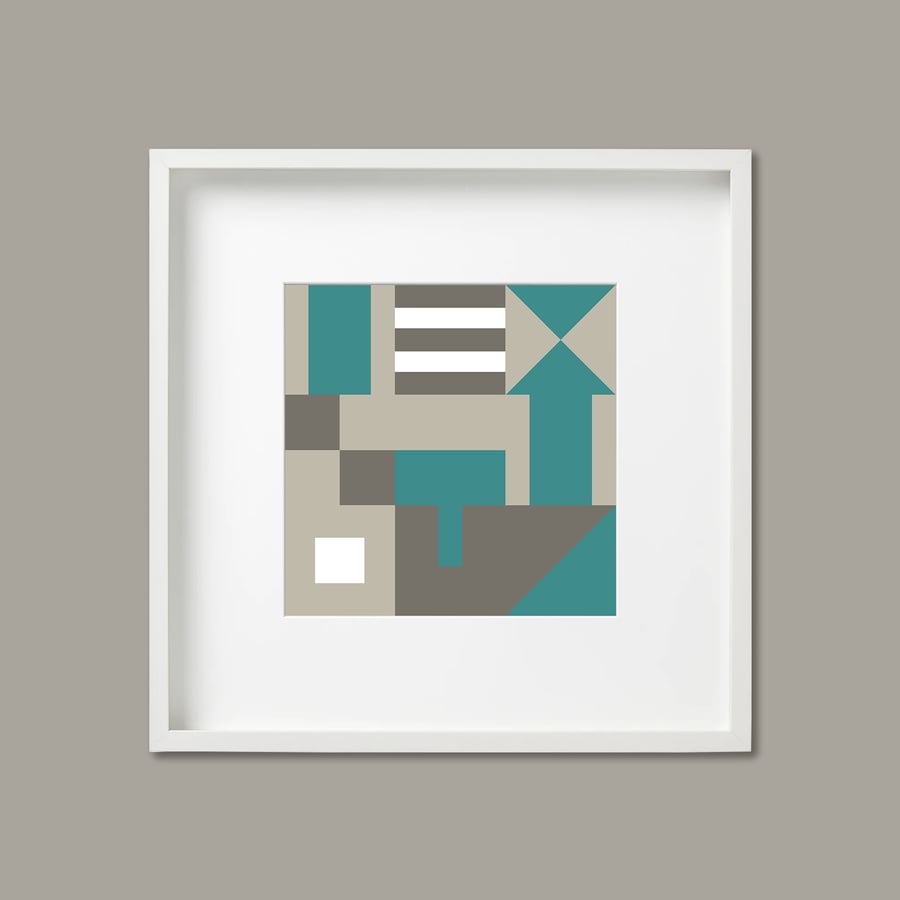 Geometric Abstract Square Giclee Print (unframed) – Teal