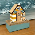 Handmade Wooden Yellow Beach Hut Ornament with Sand and Seashells