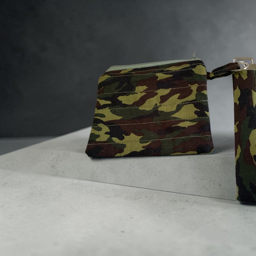 Wristlet and Wallet in Khaki Camouflage Fabric