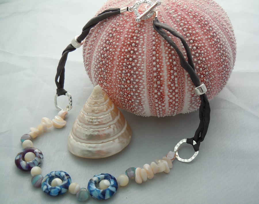 Seashell rings & Mother of pearl necklace with Czech glass beads