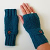 Fingerless Gloves in Teal Blue Tweed Aran Wool 