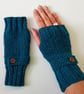 Fingerless Gloves in Teal Blue Tweed Aran Wool 