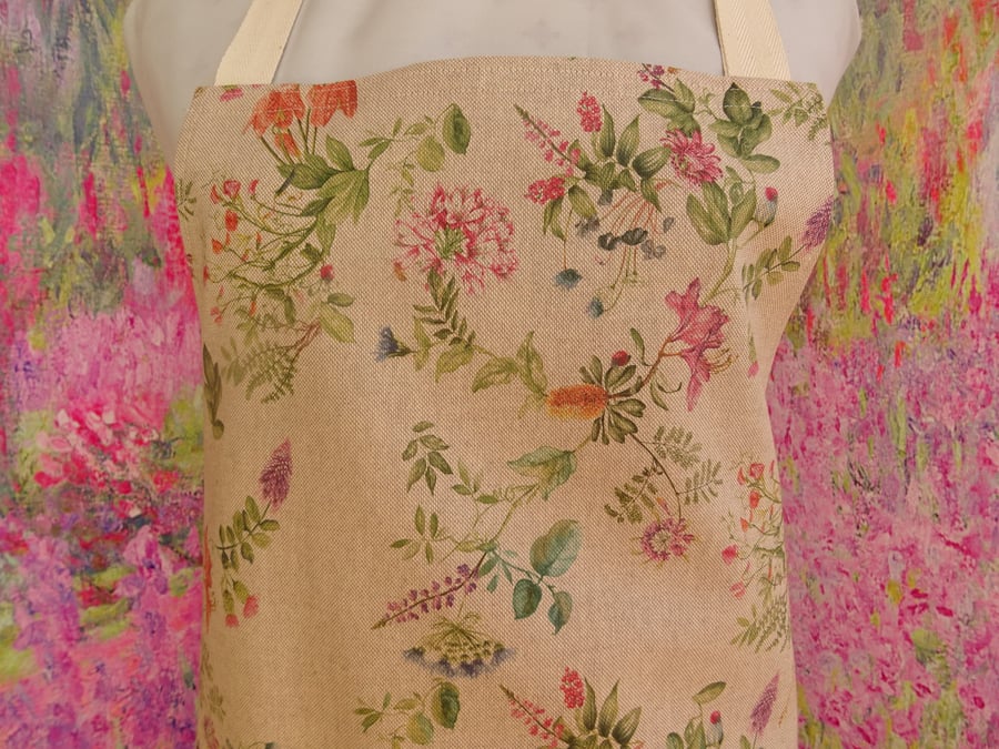 Flower Aprons with pockets and adjustable neck strap. Embroidered Name Option