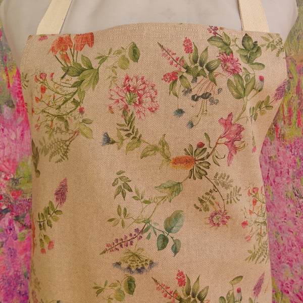Flower Aprons with pockets and adjustable neck strap. Embroidered Name Option