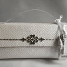 Unique Gift Box Portmanteau Style White Pearl Tapestry  & silver detail