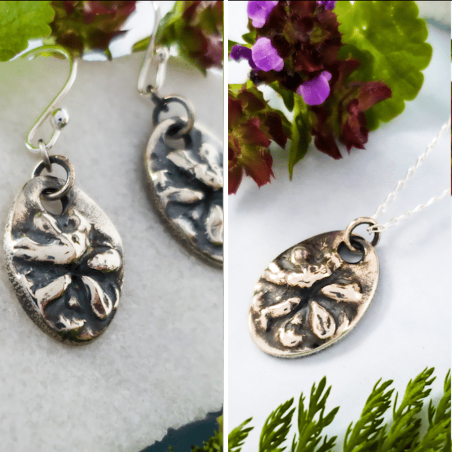 Recycled Silver Wildflower Pendant and Earrings Gift Set - Heal-All