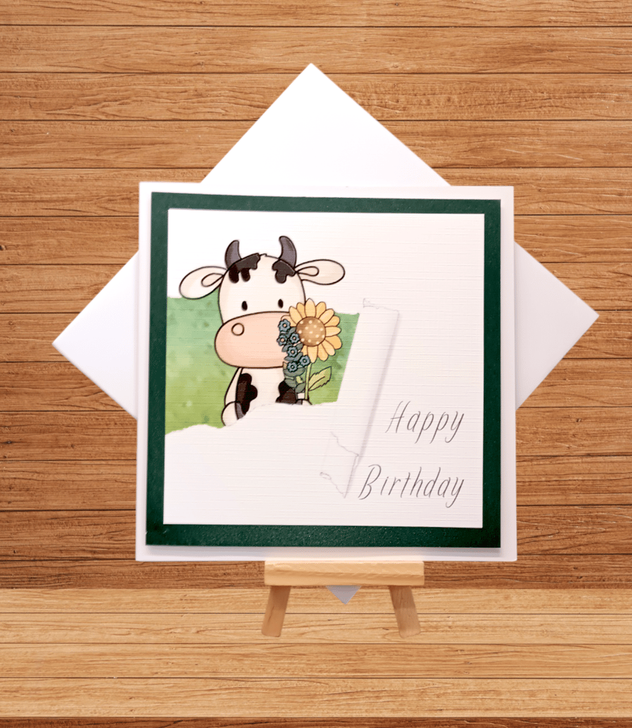 Enchanting cow torn paper birthday card
