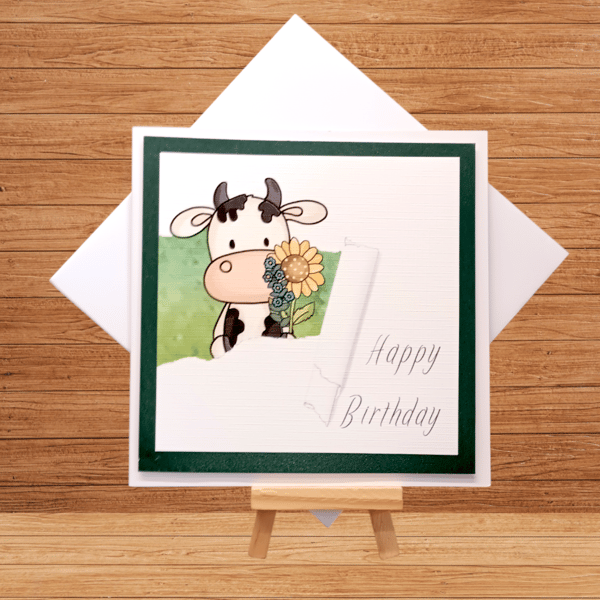 Enchanting cow torn paper birthday card