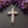 Silver Chainmaille Cross Pendant, Gift For Goth Girlfriend, Silver Cross Pendant