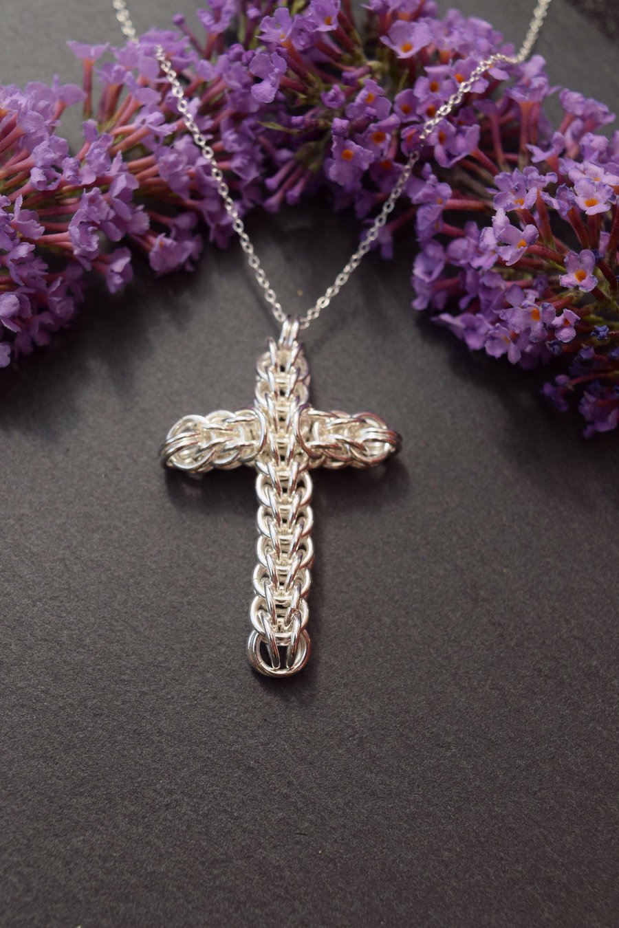 Silver Cross Pendant, Chainmaille Necklace, Chainmaille Pendant