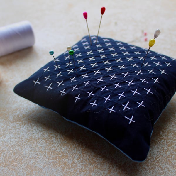 Blue Sashiko Style Pincushion