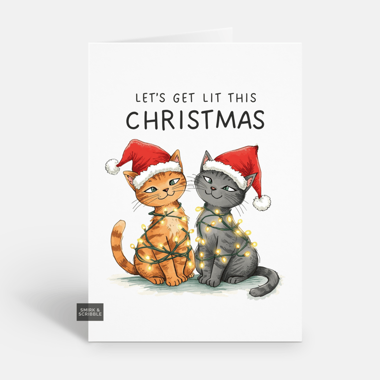 Unique Funny Christmas Card For Him Or Her - Cute Cats Xmas Greeting 