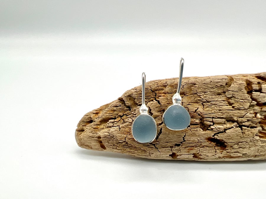 Cornflower Blue Sea Glass Earrings