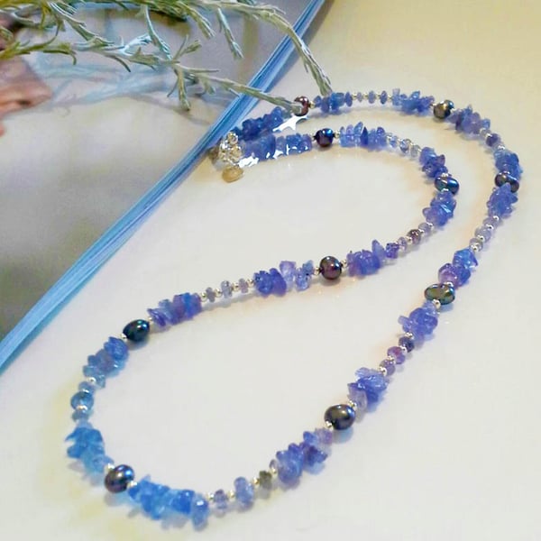 Tanzanite & Freshwater Pearl Sterling Silver Necklace