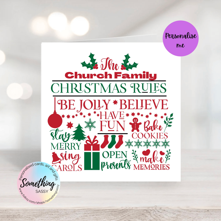 Personalised Christmas Rules card - ready to add the name of your choice