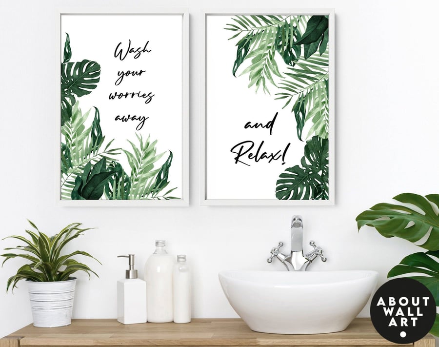 Tropical Bathroom, Aesthetic Spa Decoration, Quotes Prints, Botanical Prints Wal