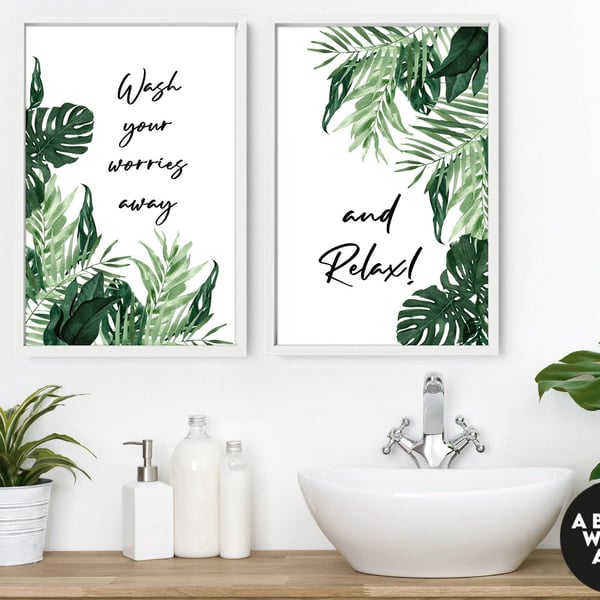 Tropical Bathroom, Aesthetic Spa Decoration, Quotes Prints, Botanical Prints Wal