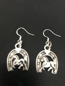 horseshoe horse charm hook earrings