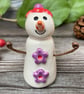 Handmade Ceramic Snowpeep with Red Purple Flowers - Image 5