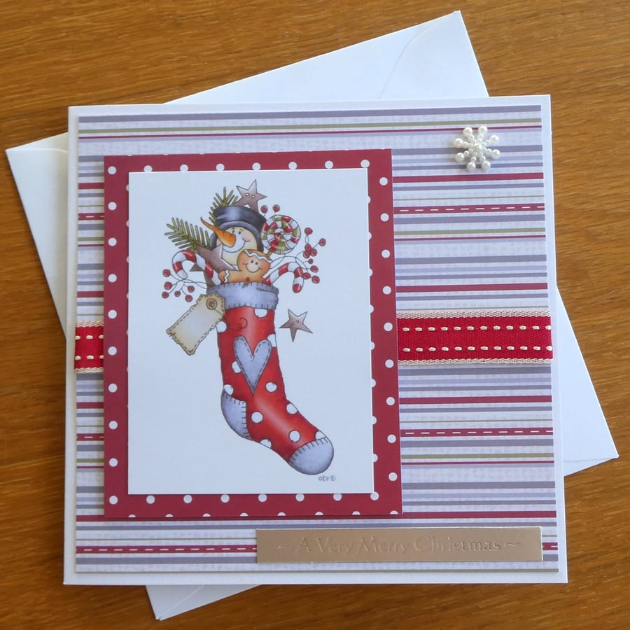 Snowman in a Stocking Christmas Card - A Very Merry Christmas