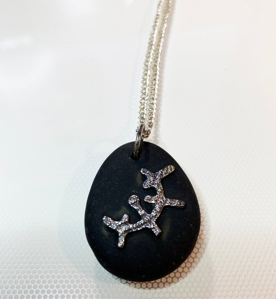 Stone talisman pendant, Cuttlefish cast pewter 82