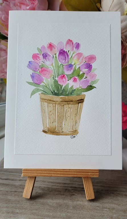 Original watercolor greeting card, tulips , summer, special occasion, Unique