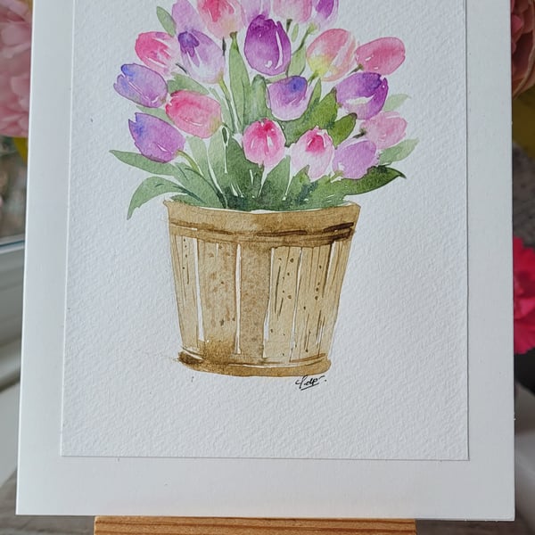 Original watercolor greeting card, tulips , summer, special occasion, Unique